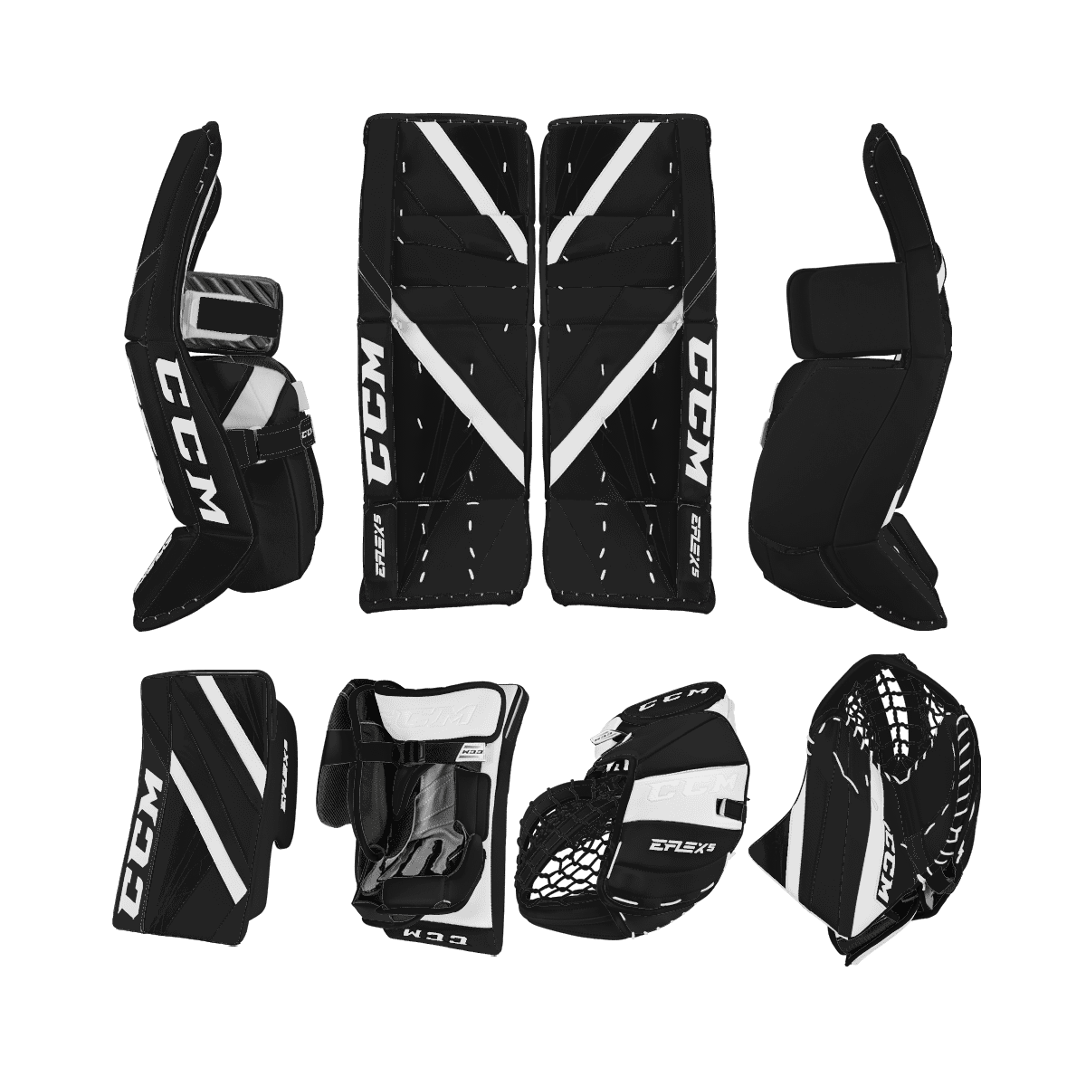 CCM Extreme Flex 5 Pro Goalie Equipment - Custom Design - Senior Black/White Inspiration