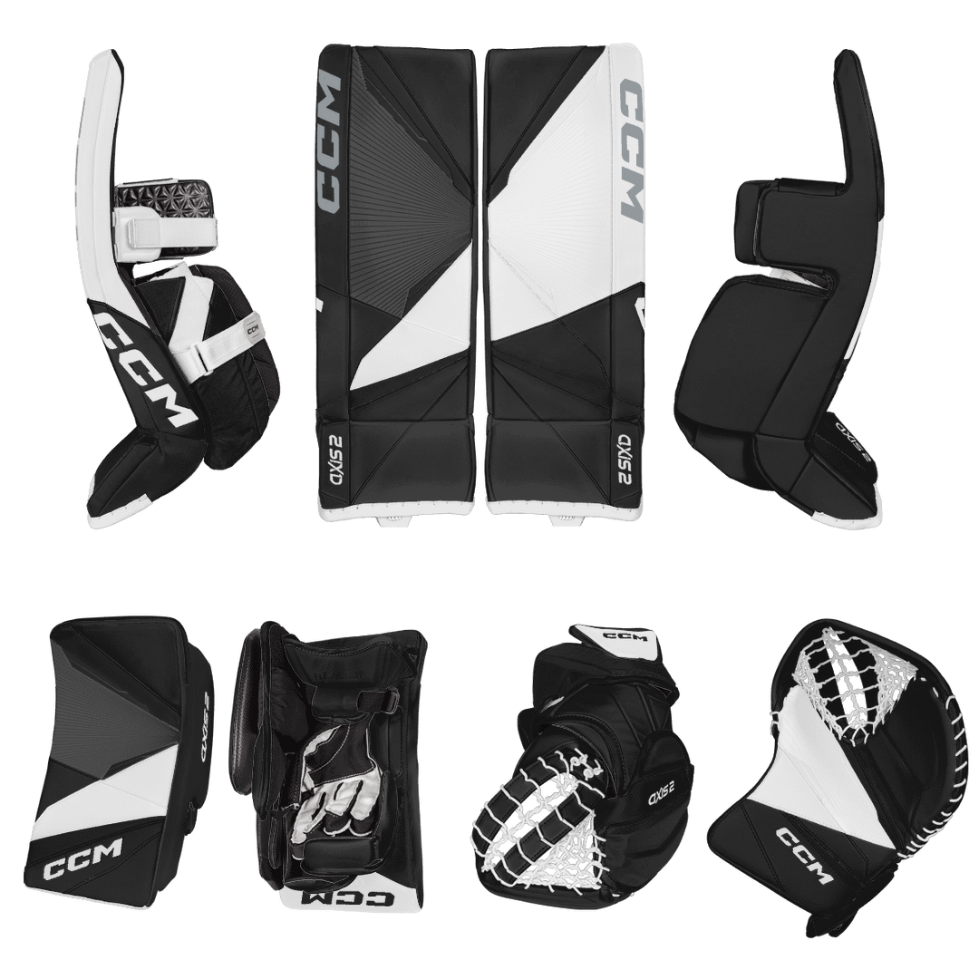 CCM Axis 2 Goalie Equipment - Total Custom - Asymmetrical Custom Design - Intermediate Black/White Inspiration